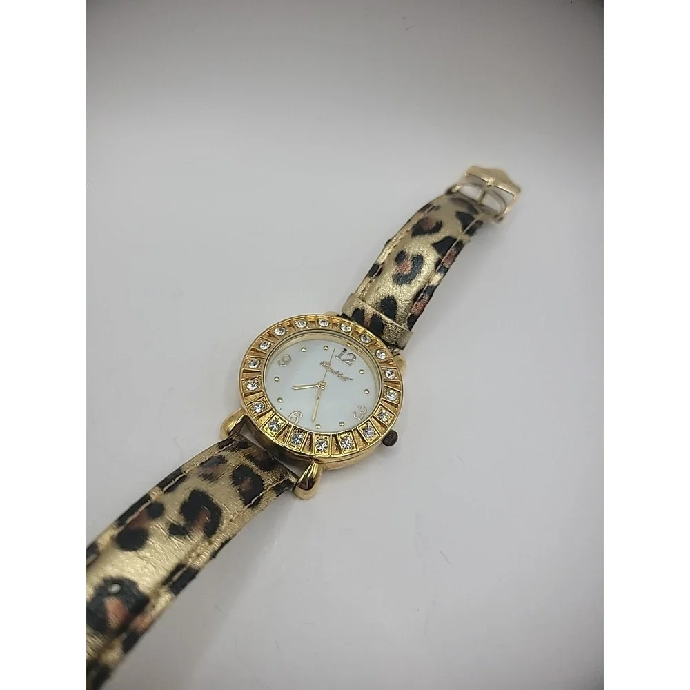 Vintage Bombshell Wristwatch Watch Leopard Print Strap Rhinestones Jewelry